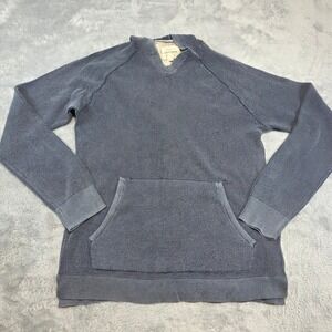 Lucky Brand Mens Small Blue Hoodie Waffle Knit Raglan V-Neck Baja Long Sleeve